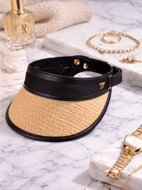 Accessories - Tom Ford Straw & Leather Visor Hat | Gold TF Hardware | Made in Italy | Resort